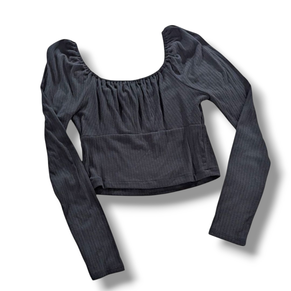 NWT MADEWELL Ribbed Square-Neck Long-Sleeve Top IN BLACK SZ SM - Picture 16 of 16
